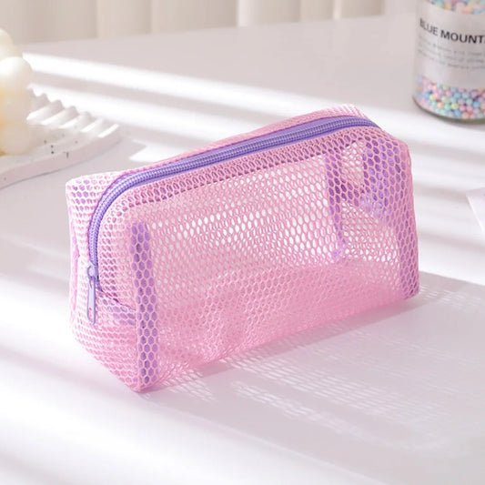 Fashion Mesh Cosmetic Bag Dopamine Large Capacity Lipstick Makeup Bag Transparent Travel Toiletry Bag Travel