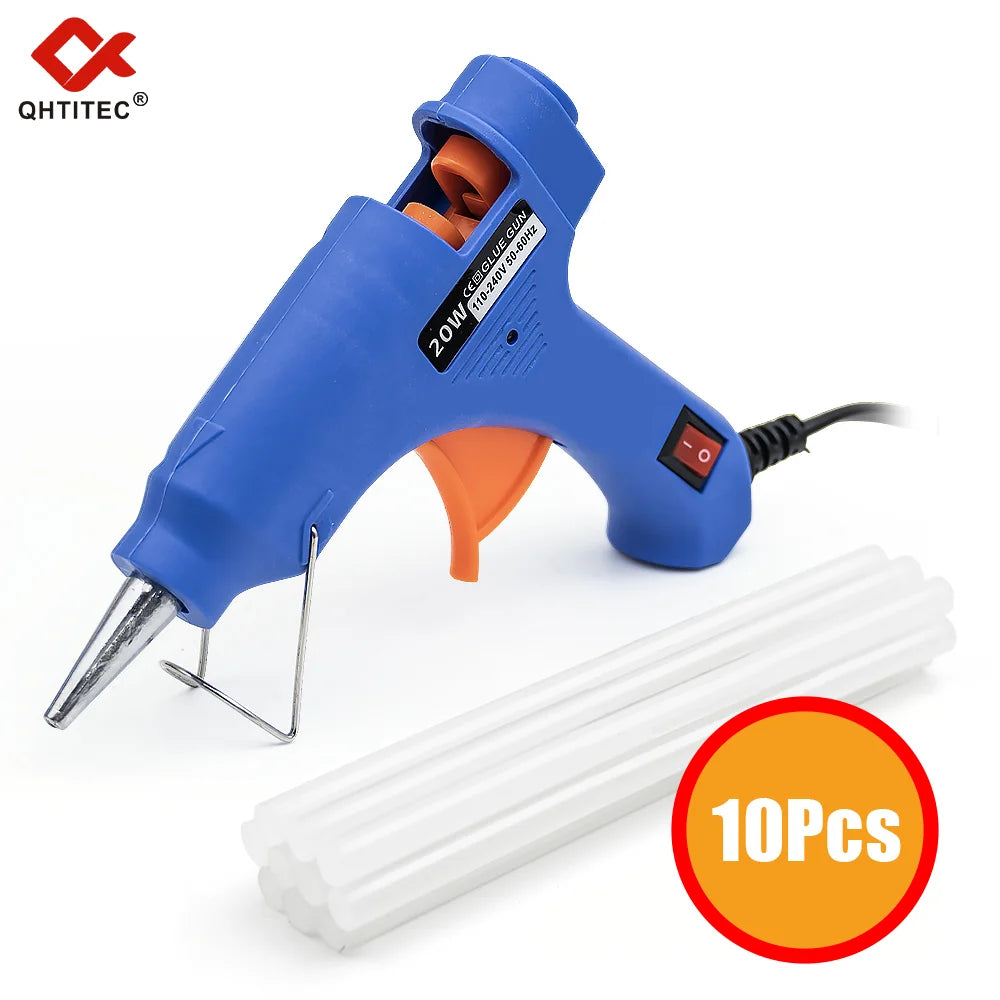 JCD 20W Hot Melt Glue Gun with 7MM 10Pcs Transparent Glue Stick Mini Gun Home Electric Temperature Gun Maintenance Tools