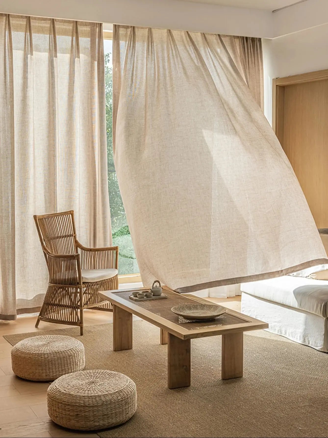 Factory Supply Natural Linen Japanese Koreanstyle Curtain LivingRoom Bedroom Transparent Finished Gauze Sheer Drape Home Window