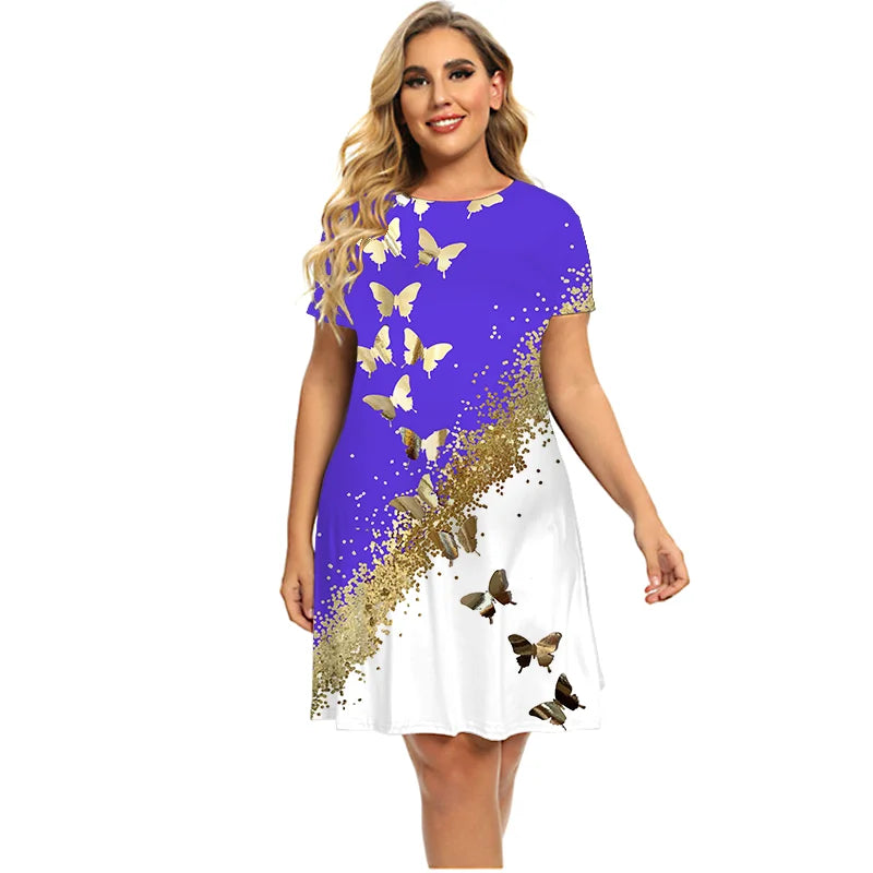 Venda quente vestidos para o verão 2022 mulheres bronzeamento borboleta vestido de manga curta casual vestido de grandes dimensões roupas de moda plus size