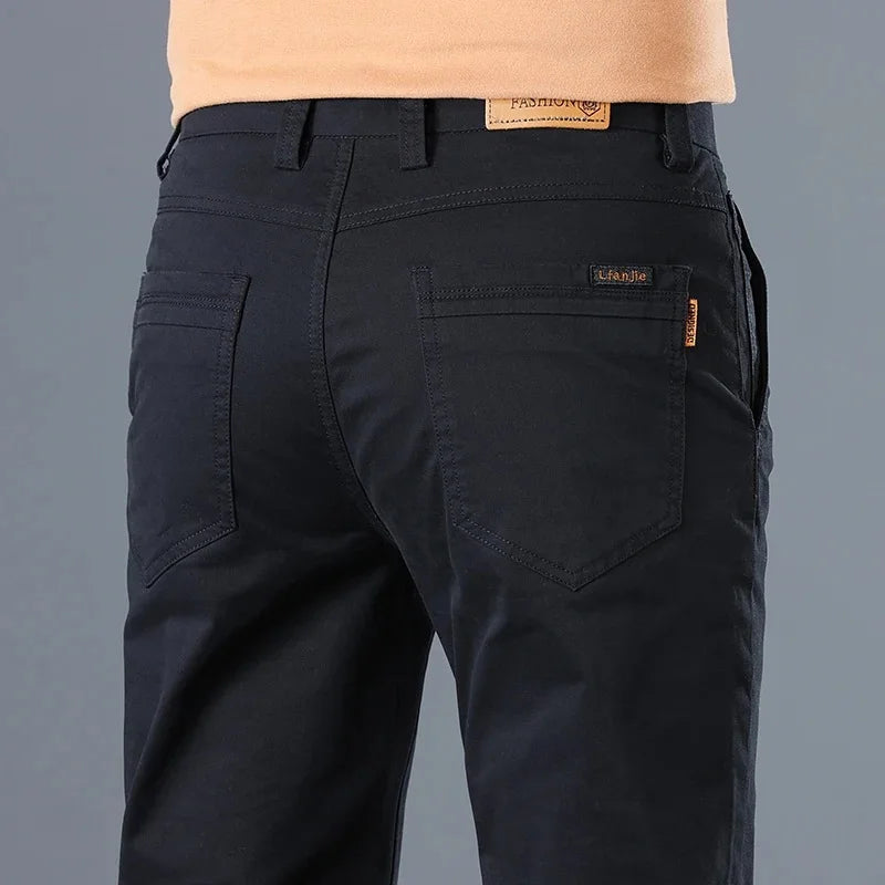 Men's High Quality Pure Cotton Classic Solid Color Casual Pants Business Stretch Slim Straight Brand Trousers Male Autumn New