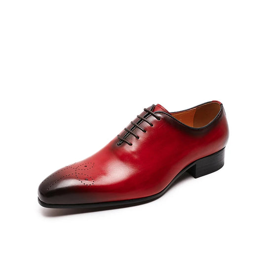 Men's Oxford Genuine Leather Wholecut Fashion Pointed Toe Lace-up Formal Business Wedding Dress Shoes