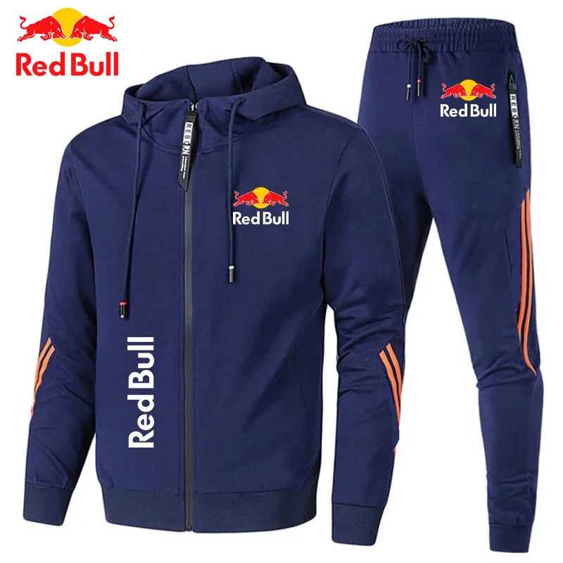 2025Red Bull Logo Men's Hoodie Set 2-piece New Red Bull Printed Jacket Men's Fashion Casual Simple Hoodie Stormtrooper Coat Red