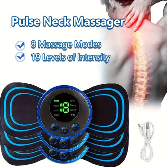 Masajeador muscular eléctrico de 2/3/4 piezas, máquina de masaje de cuello EMS, 8 modos, 19 niveles de fuerza, instrumento de tratamiento vibratorio