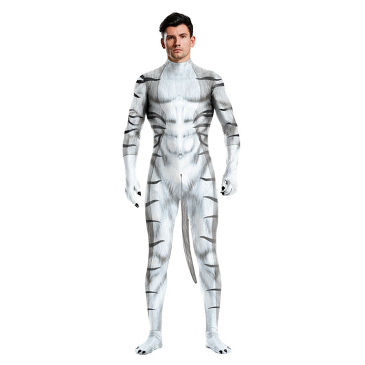 Zawaland Tiger Leopard Cheetah Petsuit for Men Animal Disguise Costume Crotch Zipper Zentai Halloween Carnival Full Bodysuits