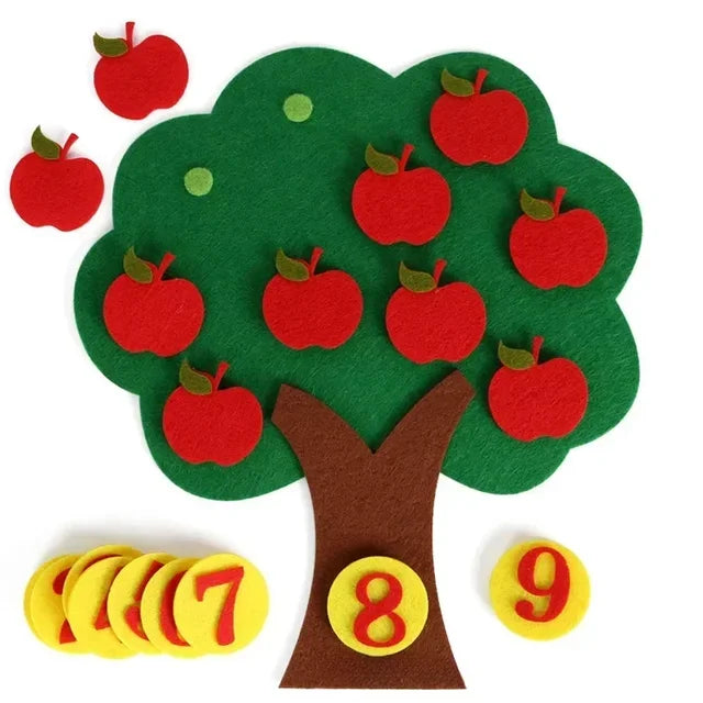 Quebra-cabeça infantil, feltro não tecido DIY, cenoura artesanal, macieira, aparelhos didáctico digital, brinquedos montessori para bebê