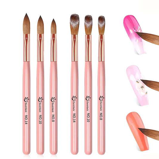 Pincel para uñas acrílicas con mango rosa, tamaño 16/18/22 mm, para aplicación de acrílico, profesional, para polvos, extensiones y tallado.