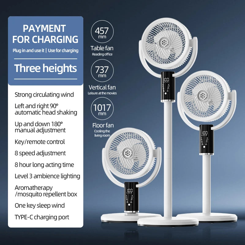 Floor Circulating Fan 6000 mAh Large Capacity Camping Fan With Remote Control Rechargeable Floor-standing Fan Adjustable Height