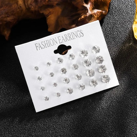 Juego de 12 pares de pendientes de boda blancos brillantes para mujer y hombre, accesorios de joyería de cristal, aretes de joyería