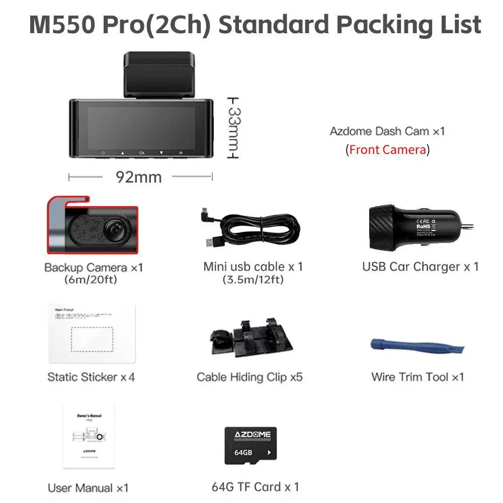 AZDOME M550 Pro 5.8Ghz WiFi 3 Channel Dash Cam 4K+1080P Built-in GPS 3.19" IPS Screen Car DVR IR Night Vision 24H Parking Mode