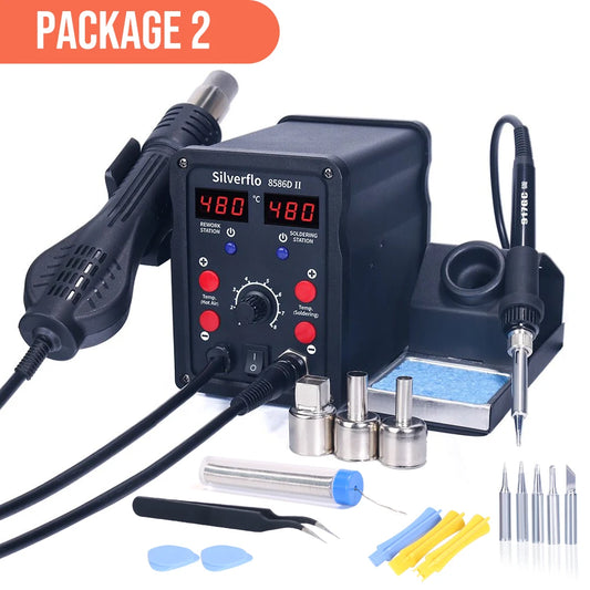 Silverflo 8586D Soldering Station 2 IN 1 Hot Air Solder Station with 2 Digital display,10-Minute Sleep Mode for SMD Rework