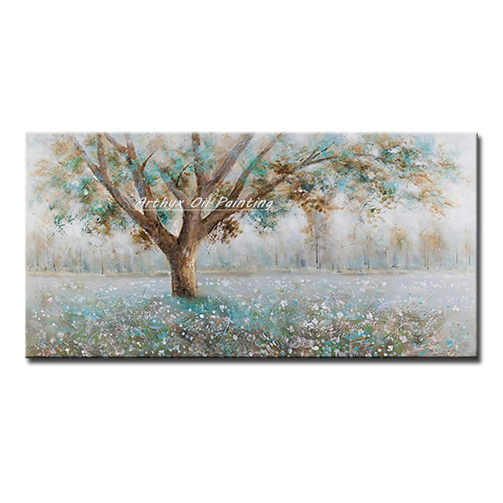 Arthyx,Large Handpainted Palette Knife Tree Oil Painting on Canvas,Modern Abstract Landscape Art Poster,Wall Pictures,Home Decor