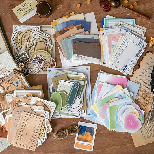 JIANQI 100pcs/pack Vintage Memo Paper Set DIY Scrapbooking School Supplies Decor Junk Journal Marking Stationery Notes Paper