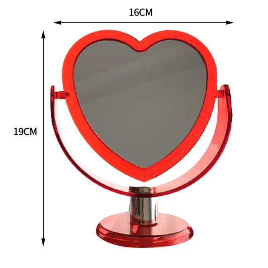 Espejo cosmético de acrílico transparente con forma de corazón, estilo coreano, de doble cara, para el hogar, el dormitorio y el escritorio.