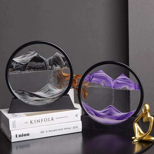 3D Hourglass Quicksand Moving Sand Art Picture Round Glass Deep Sea Sandscape Craft Flowing Painting Office Home Decor Gift New