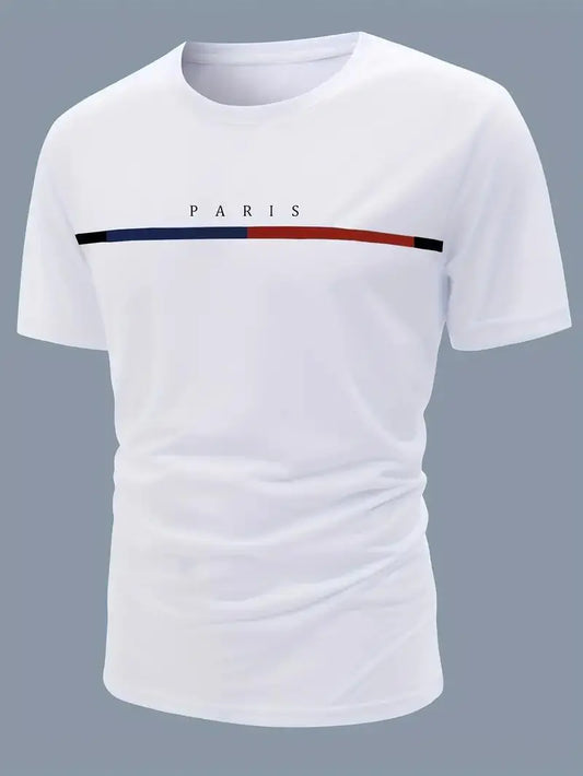 Paris Theme Pattern Print T-shirt,Pattern T-shirt Men's Summer Wear,Men's Clothing