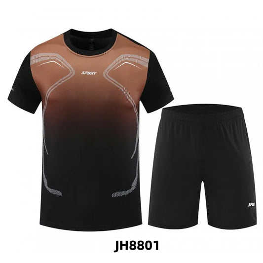 Fitness Clothes Ice Silk Quick-Drying T-Shirt Suit Men's Short Sleeve Running Sportswear Shorts Tracksuit Gym Sports Training Sets