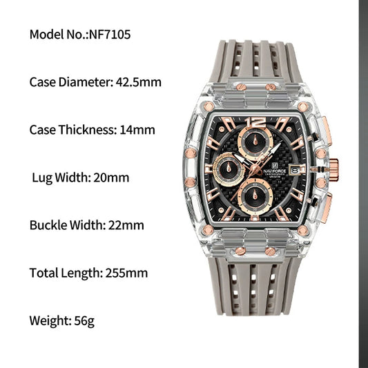 Nuevos relojes NAVIFORCE multifunción de cuarzo para hombre, cronógrafo deportivo de moda, resistente al agua hasta 5 ATM, correa de silicona, reloj de pulsera informal para hombre.