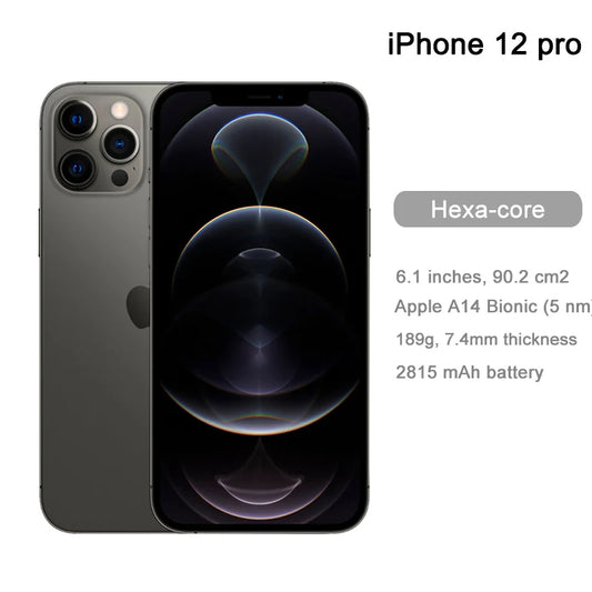 Teléfono inteligente Apple iPhone 12 Pro original desbloqueado con Face ID 5G, seis núcleos, 6 GB de RAM, 128/256 GB de ROM, 12 MP, 6,7 pulgadas, 3687 mAh, iOS 14, NFC.