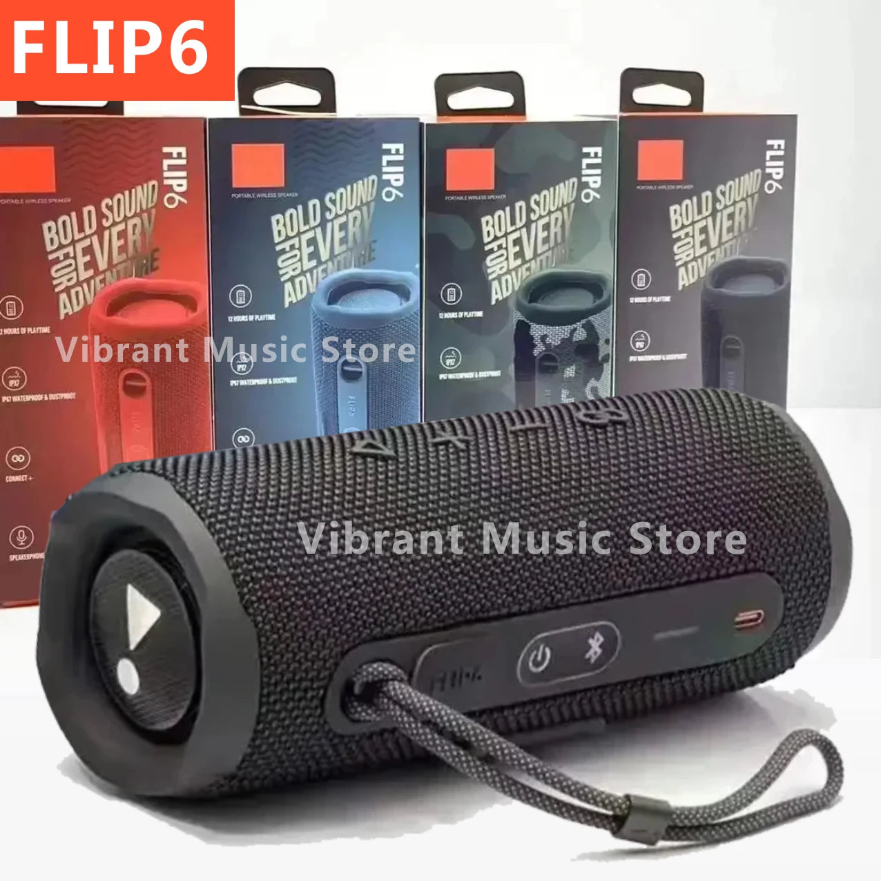 FLIP6 Wireless Bluetooth Speaker, Outdoor Riding Waterproof Subwoofer, AUX Audio Input, TF Card Playback, MP3 Music Player