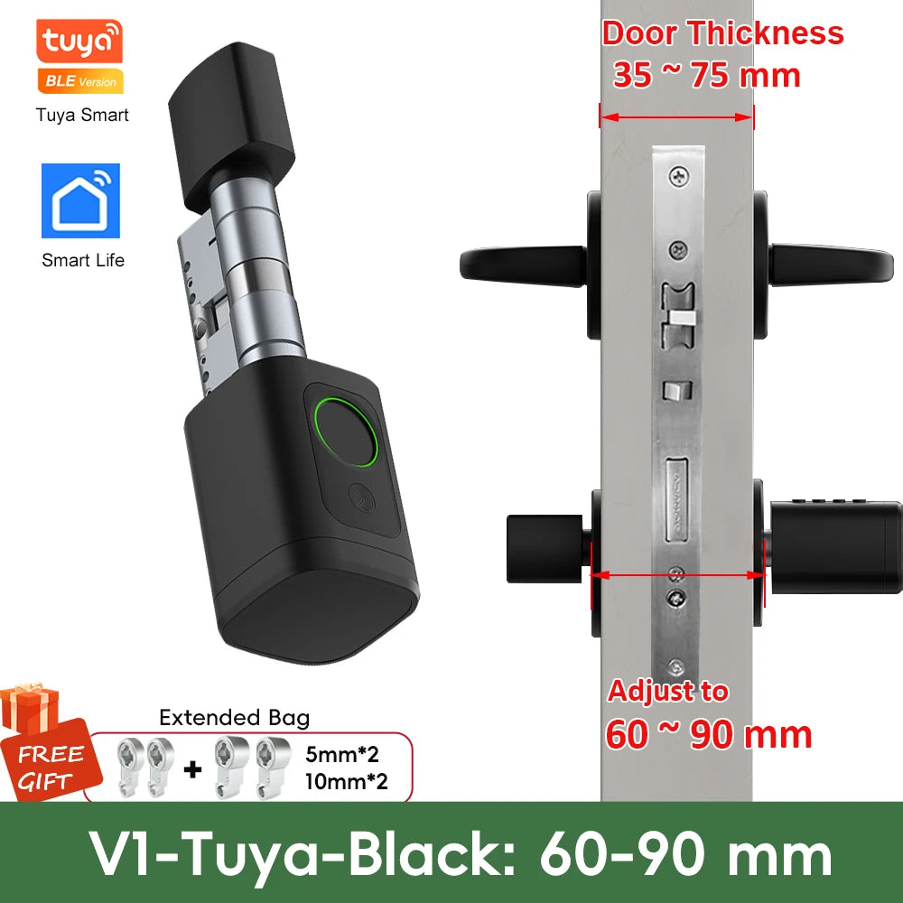 RAYKUBE V1 Adjustable TT Lock/ Tuya Bluetooth Smart Fingerprint Digital Cylinder Lock with APP/Password/RFID Card/Key unlock