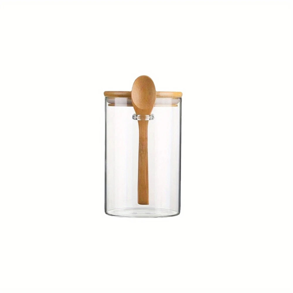 1/2/3/4pcs Airtight Glass Jars with Bamboo Lids and Spoons 18oz Transparent Glass Bulk Food Storage Jar for Spices, Beans, Tea