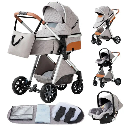 Luxurious Baby Stroller 3 in 1 Portable Travel Baby Carriage Folding Prams High Landscape Aluminum Frame Car for Newborn Baby