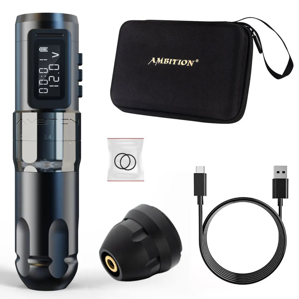 Máquina de tatuaje inalámbrica profesional Ambition MARS-U con pluma y trazo ajustable, cartucho de 2-4 mm, motor sin núcleo de 1800 mAh, para artistas del tatuaje