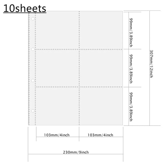 PLRBOK A4 Clear 10 Pcs Photo Album Refill Pages File Protector 4 Hole 6×4 10×15 4 Ring Binder Photocards Postcard Card Notebook