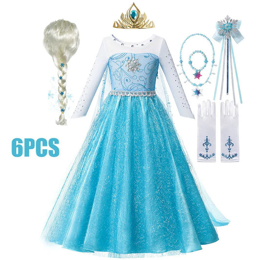 Anna Costume For Kids Girls' Fancy Birthday Party Gown Princess Dress Carnival Party Children's Clothing Full Printing Vestidos