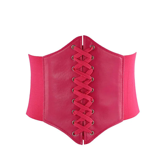 Women's Corset Belt Gothic Fashion PU Leather Female Lace-up Corset Belts Slimming Waist Vintage Corset Black Wide Belt for Girl