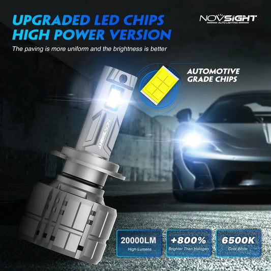 NOVSIGHT N60 200W 20000LM Super Brillante H7 LED Canbus H4 H11 H8 H9 9005 HB3 9006 HB4 H13 9012 Lámpara de Coche 6500K Bombillas para Faros Delanteros de Coche