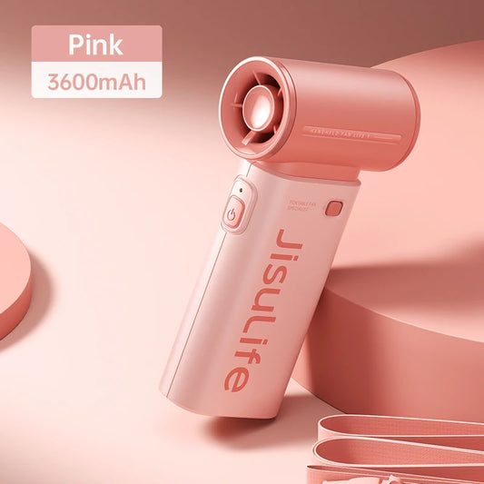 JISULIFE Handheld Turbo Fan, Super Strong Wind, 5 Speeds, Long Battery Life, 5000mAh, USB Rechargeable, Multipurpose Pocket fan