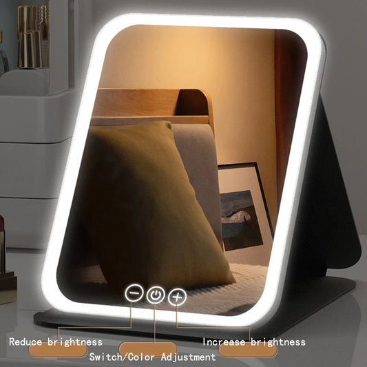Foldable HD Makeup Mirror Intelligent Touch Control Adjustable Three Color Light LED Cosmetic Mirror Type-c Charging Two Size