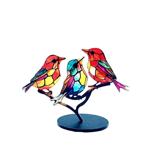 2/3/5bird Stained Acrylic Birds Branch Desktop Ornaments Double Sided Multicolor Style Craft Statue Ornaments Desktop Decoration