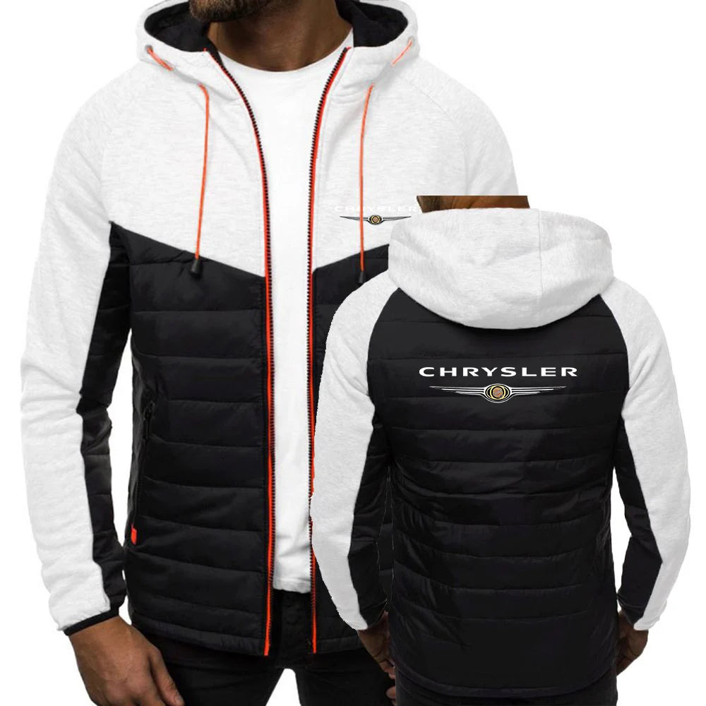 CHRYSLER 2022 Men's New Winter Hooded Cotton Jacket Casual Slim Fit Patchwork Zipper Coat Long Sleeves Warm Oversized Coat Tops