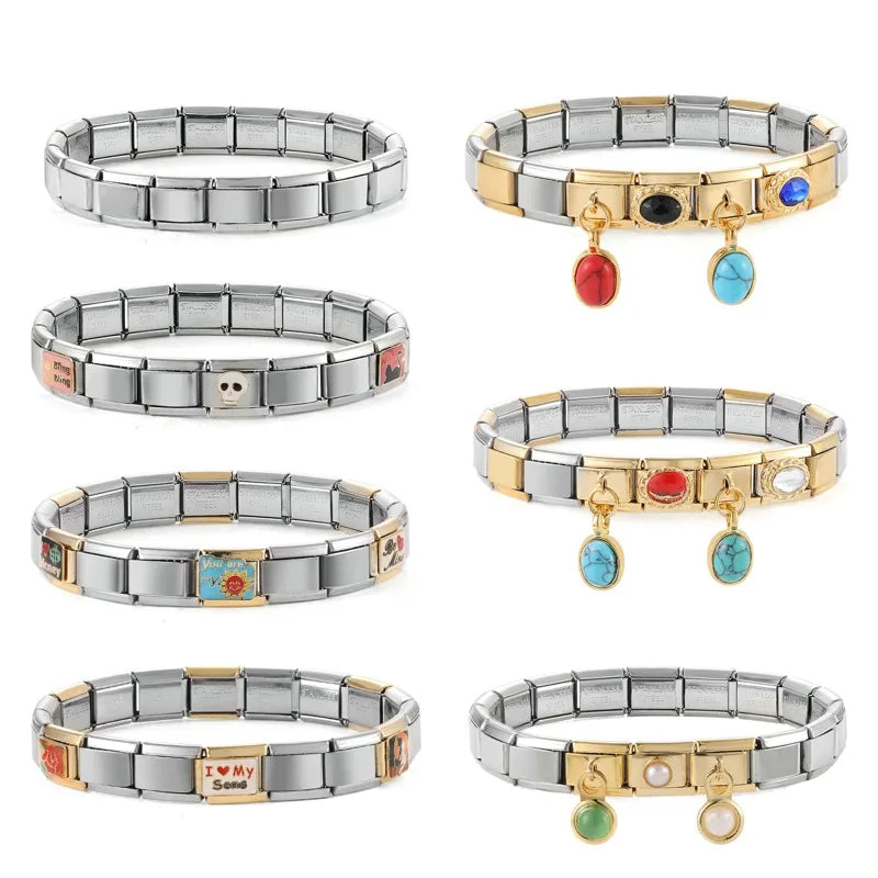 Pulseira de aço inoxidável para mulheres, links italianos, 9mm largura, pulseira para meninas, jóias de casamento, presentes, atacado, nova moda