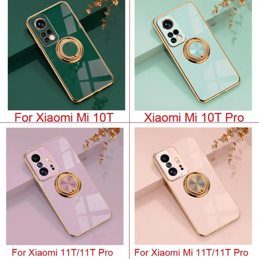 Funda de silicona chapada de lujo para Xiaomi Mi 13T, 13, 11T, 12T, Mi11T, 14, Mi14, Mi11T, Mi12T, Mi13T, cubierta protectora completa con soporte para anillo.