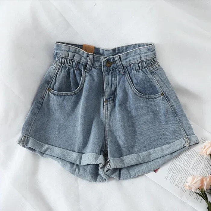 Zmzbch verão cintura alta denim shorts feminino casual solto senhoras moda plus size cintura elástica perna larga calças de brim curtas feminino