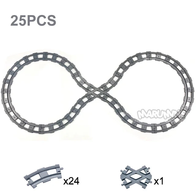 Marumine-Straight and Curved Bricks Track Construção, Railway Switch Parts, Train Block, tamanho grande, trem, City View Acessórios, 8PCs