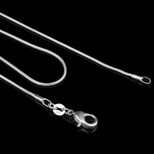 925 prata esterlina colar feminino, prata moda jóias cobra corrente 1mm colar 16 18 20 22 24"