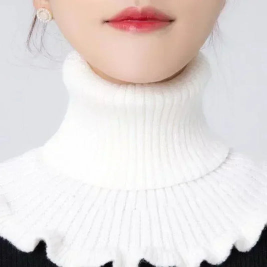Bufanda de cuello falso de punto cálido para mujer, cuello alto desmontable, resistente al viento, para invierno, de lujo, tipo hiyab