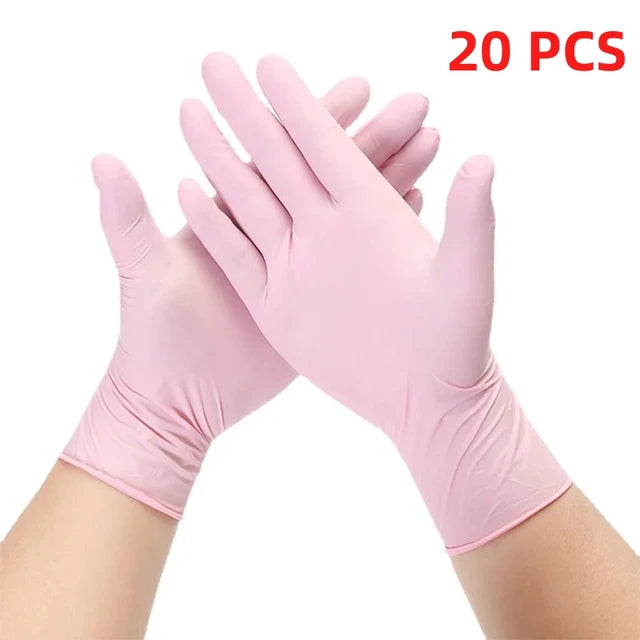 Guantes desechables de látex de nitrilo rosa, sin polvo, para limpieza del hogar, peluquería y cocina (20, 50 y 100 unidades)