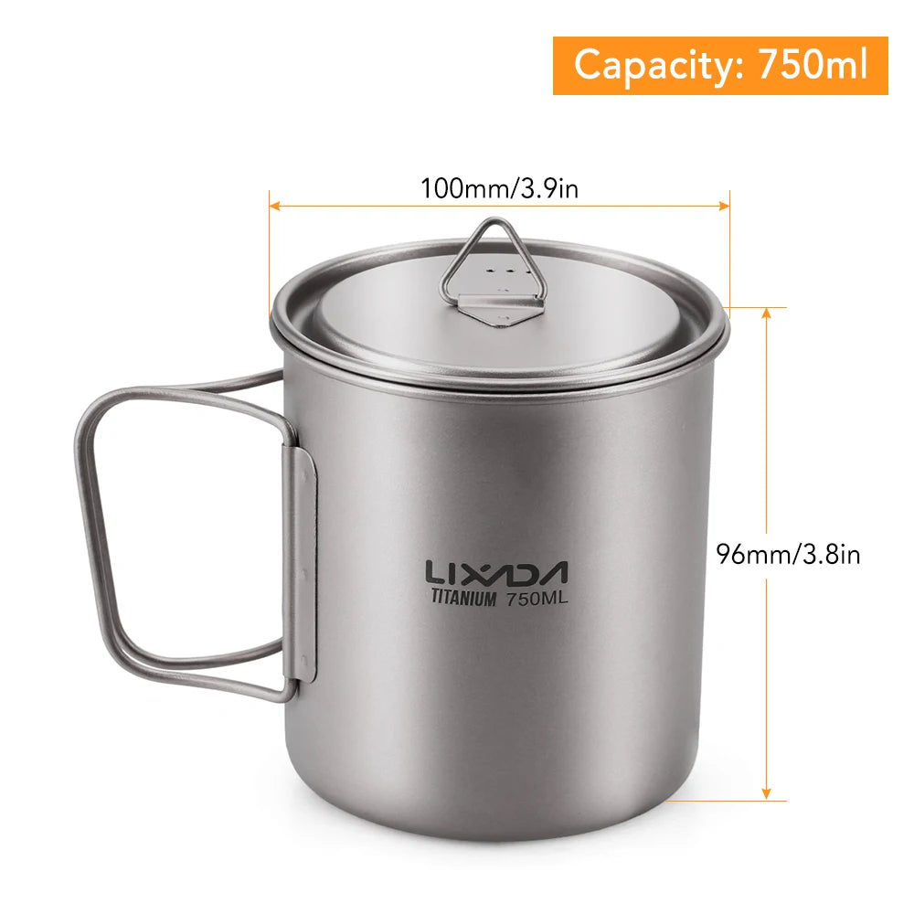 Taza de agua ultraligera de titanio Lixada con asa plegable, portátil para exteriores, camping, picnic, 300 ml/350 ml/550 ml/650 ml
