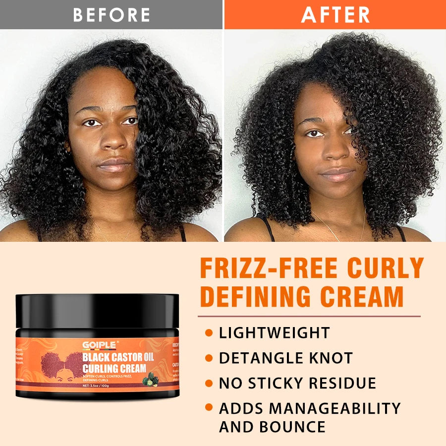 Acondicionador en crema para rizos con aceite de ricino negro GOIPLE Hidratante Suaviza Definir rizos Controla el frizz Peinado Potenciador de rizos