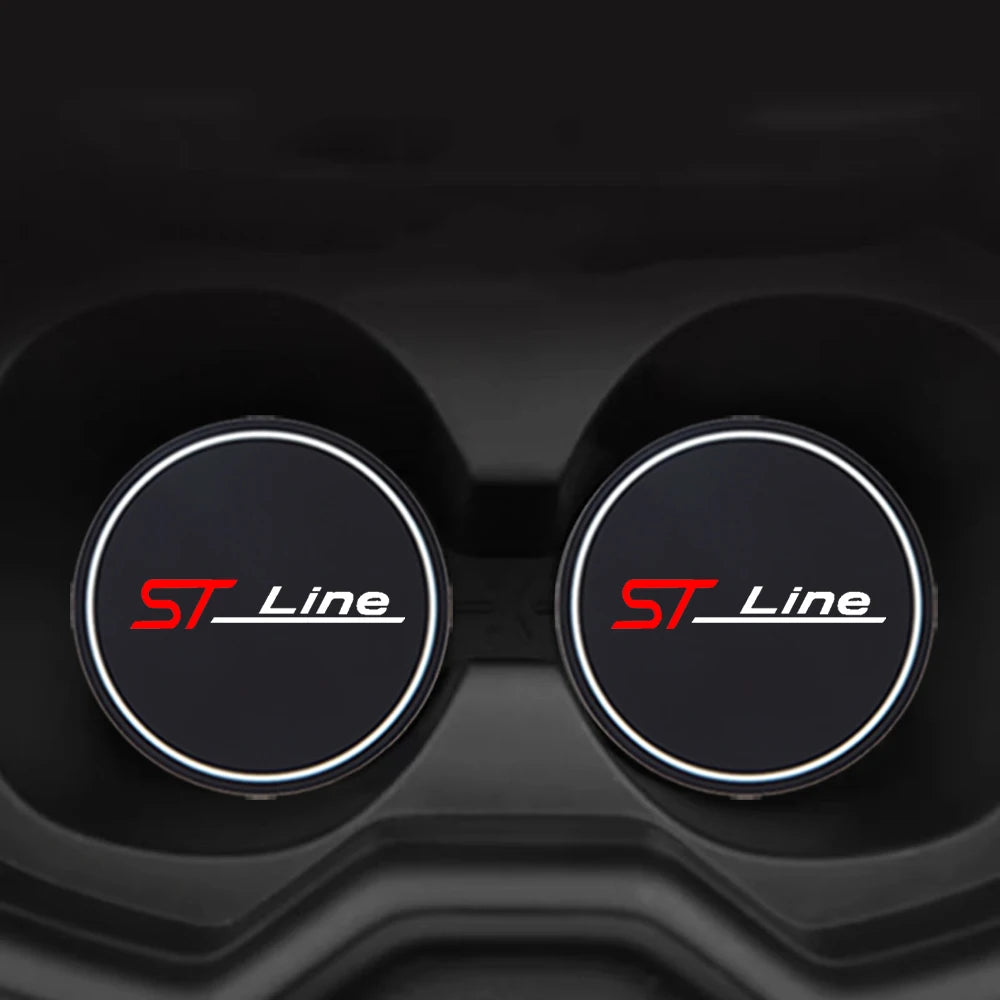2Pcs Non-slip Car Water Cup Pad Diamond Rhinestone Rubber Mat ST Line Emblem For Ford Kuga MK3 MK2 MK4 S Max Focus Puma Fiesta
