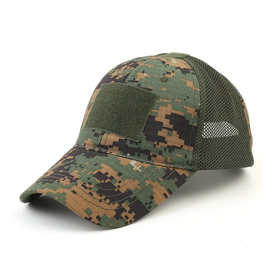 Gorra ajustable de camuflaje multicámara para exteriores, malla táctica para airsoft, pesca, caza, senderismo, baloncesto, gorra snapback