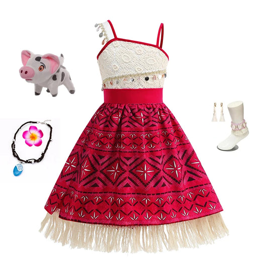 Disney Moana 2 Vaiana Costume Girls Princess Dress Children Purim Lace Clothes Kids Cartoon Cosplay Outfits Birthday Party Frock