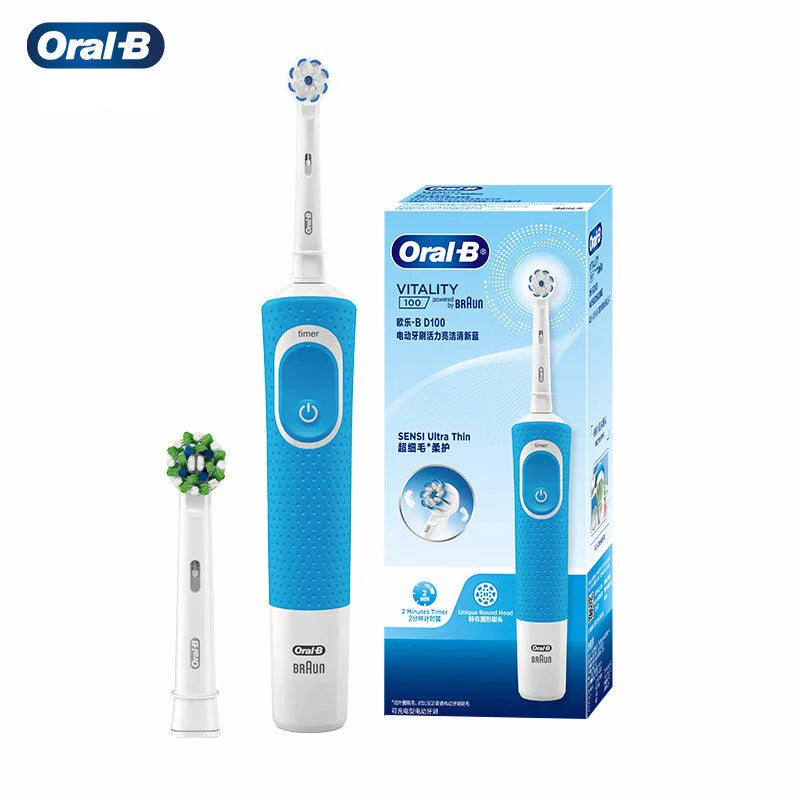 Cepillo de dientes eléctrico Oral B D100 2D Vitality, resistente al agua, con cargador inductivo y temporizador.