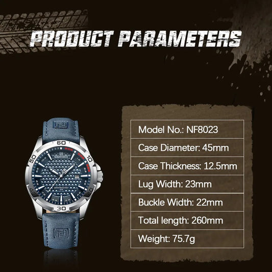 Relojes de cuarzo de moda para hombre de la marca NAVIFORCE, relojes de pulsera deportivos con correa de cuero, resistentes al agua, con calendario, masculino